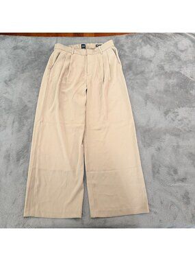 Gap Khaki Pleated Wide Leg Trousers Womens size 12 Pants Slacks Career